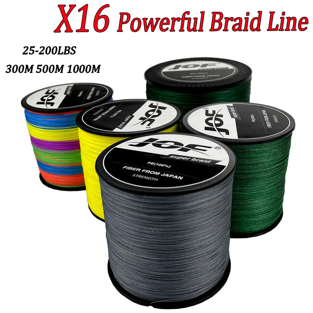 16 Strands PE Braid Fishing Line Super Strong 25-200LB Carp Hollow Core Rope Multifilament 11.3kg-91kg Pesca Saltwater 300-1000M