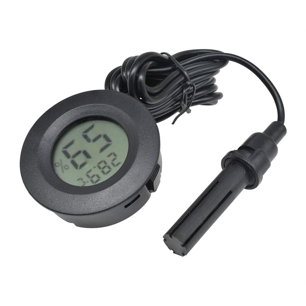 New Mini LCD Round Embedded Digital Thermometer and Hygrometer with 1.5m Probe Detection Module Humidity Sensor for Aquarium