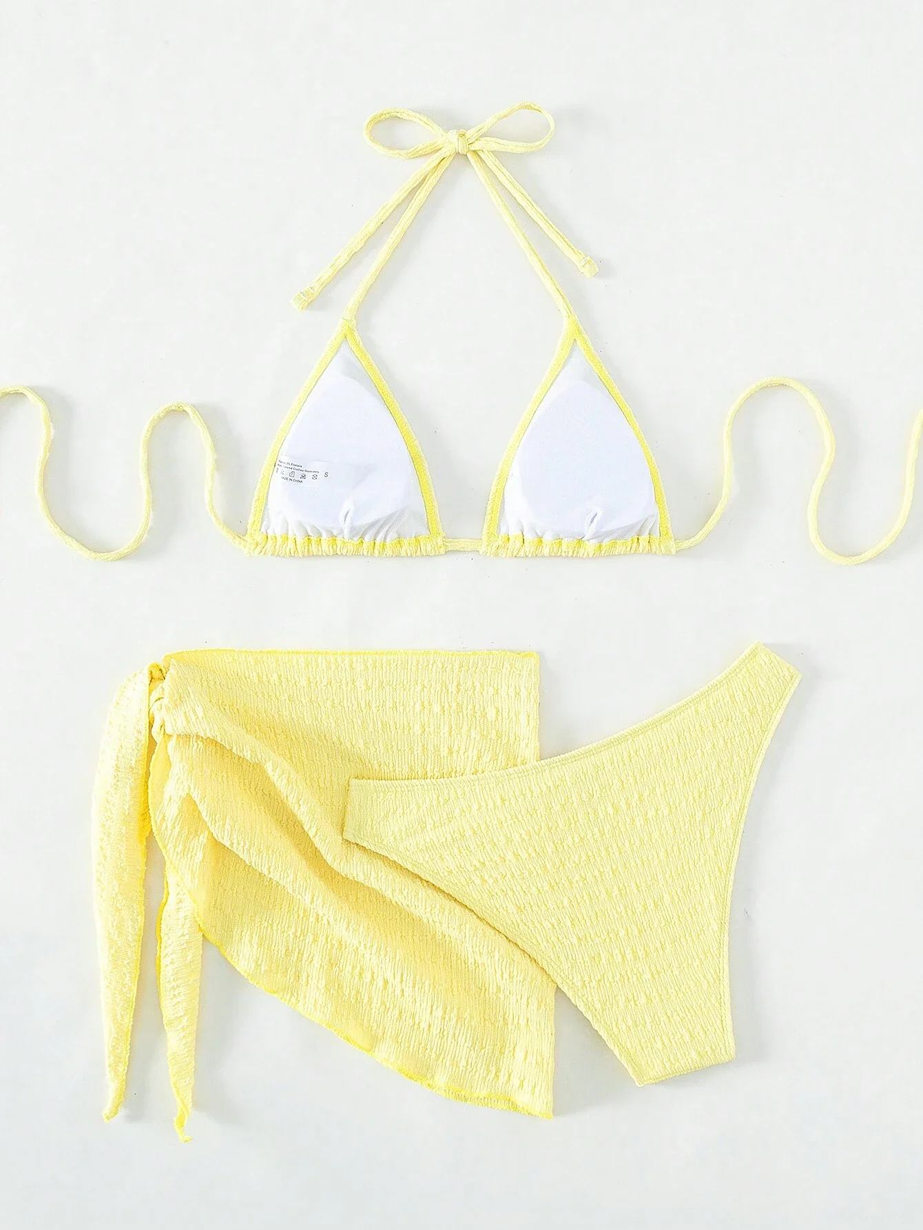 

Yellow Halter Triangle Bikini Set With Wrap Skirt Beach Swimwear