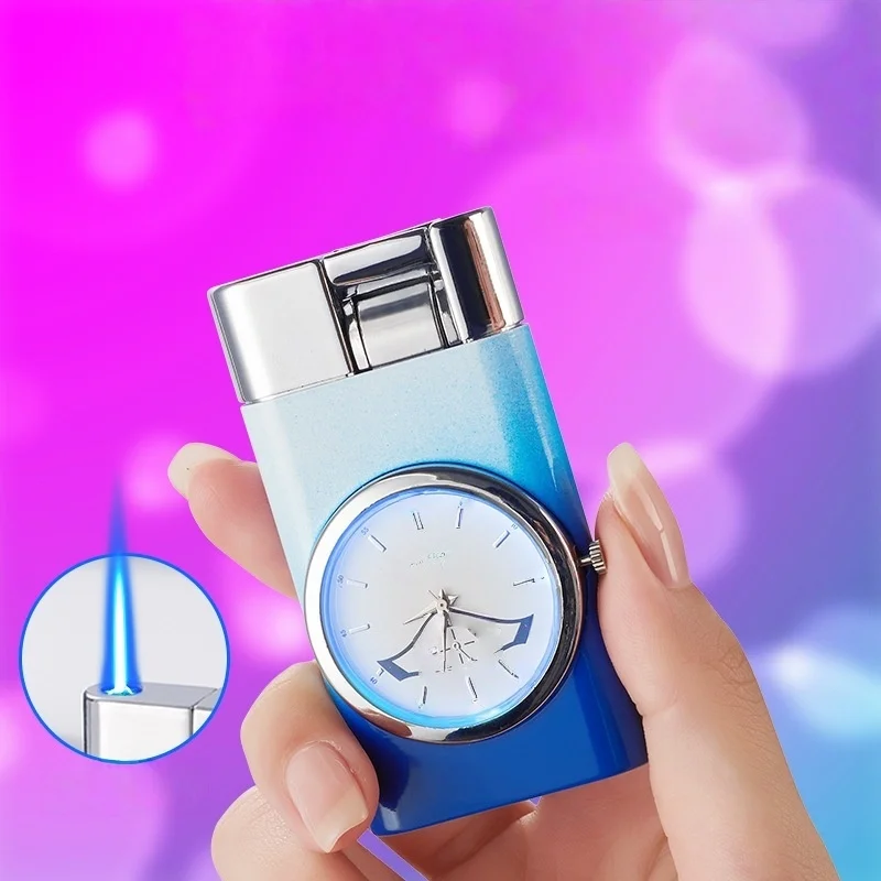 Novelty Watch Shaped Torch Lighter, Blue Gradient Design, Refillable Butane Windproof Jet Flame Lighter for Men
