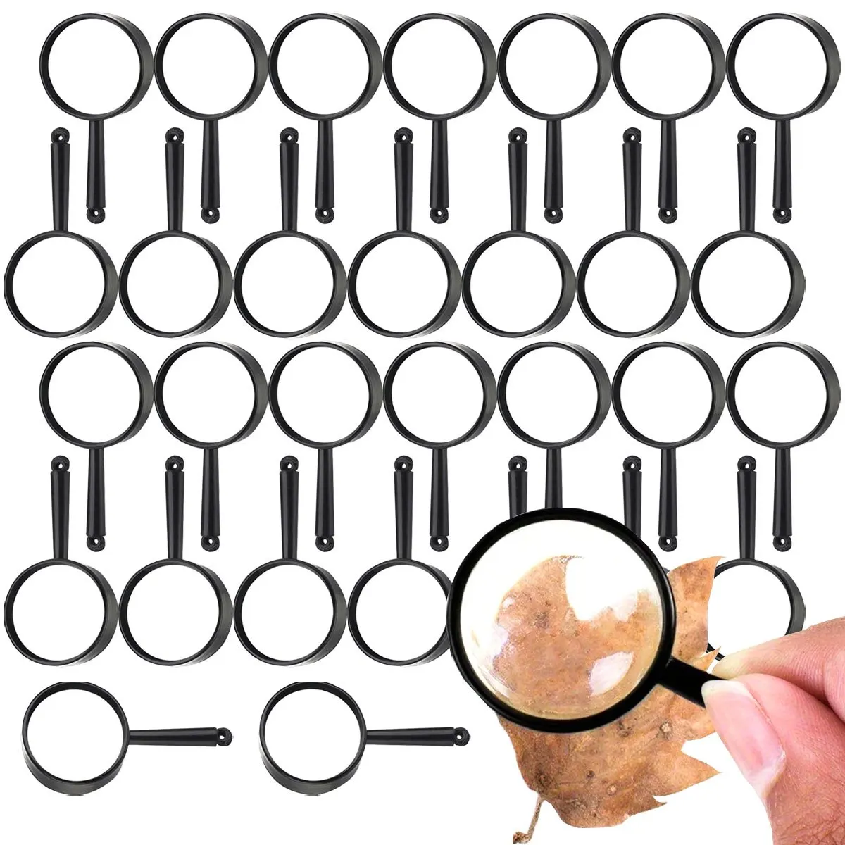 24Pcs 5cm Black Plastic Magnifiers, Portable Handheld Field Observation Tools for Science Education,  ZSY