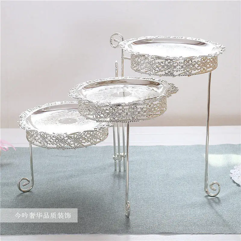 

European Rotating Cake Plate Three-Layer Afternoon Tea Snack Rack Wedding Dessert Table Silver-plated Ornaments Cold Meal Displa