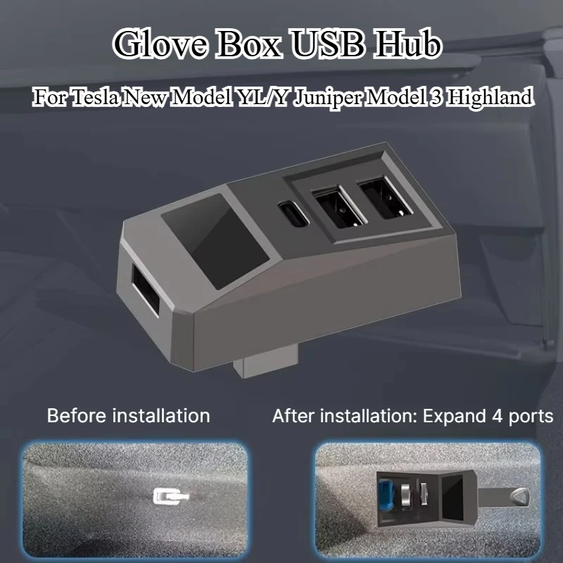 Docking Station for Tesla New Model YL/Y Juniper Model 3 Highland Glove Box USB Hub Adapter Multi Port Splitter USB-C Extension