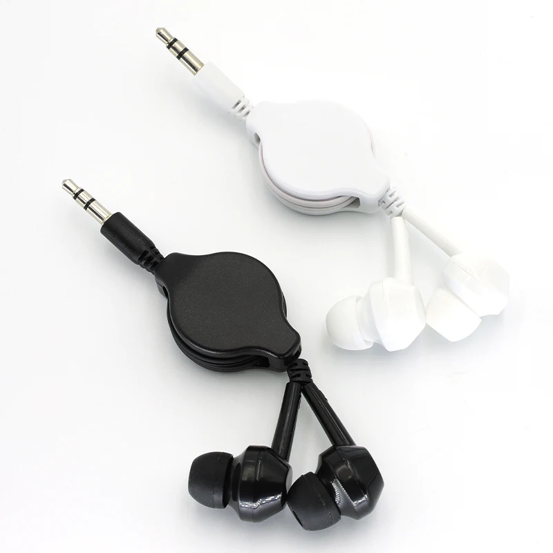 3.5mm Portable Retractable Cable In-Ear Earphone Extendable Wire Earphone Suitable for Apple/Android phones and MP3