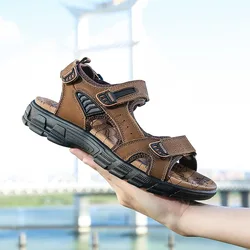 2024 New Genuine Leather Men's Sandals Summer Outdoor Non-slip Hiking Trekking Shoes for Men Beach Slippers Casual Sneakers