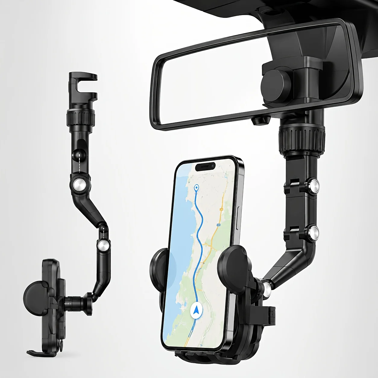 2-in-1-Autotelefonhalter, 360° drehbarer und verstellbarer Freisprechständer, höhenstabilisierter Autotelefonhalter mit sicherem Halt, robustes Kunststoffmaterial, stabile Autohalterung für GPS-Navigation, langlebiger – Detail 1