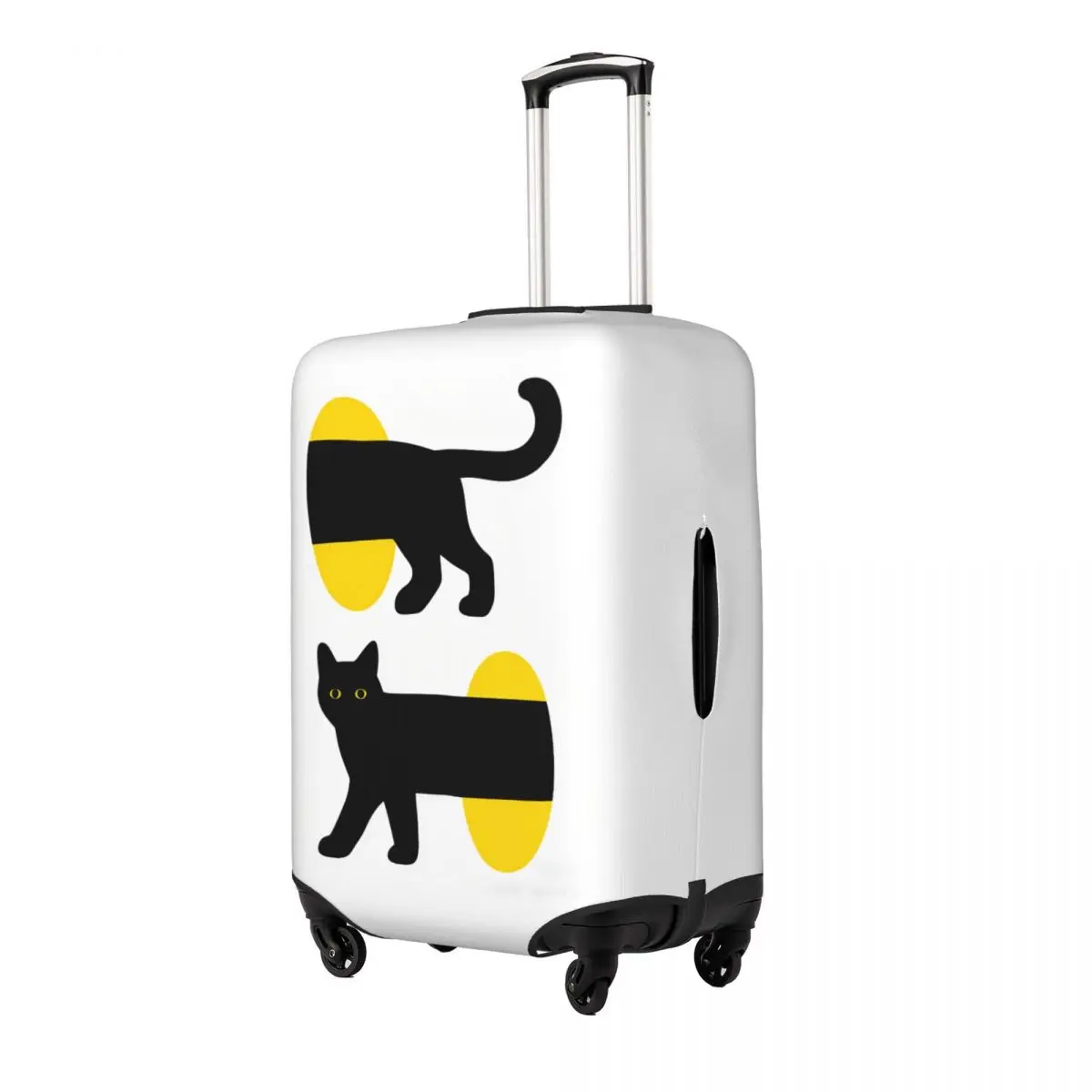Two Minimal Black Cat Silhouettes With Yellow Oval Shapes Suitcase Cover Cruise Trip Protector Holiday Elastic Luggage Supplies