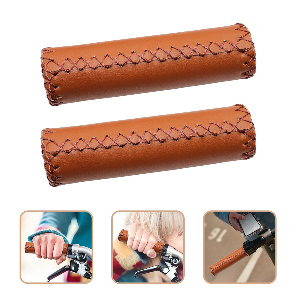 1Pair PU and Rubber Mountain Bike Handlebar Grips (Light Brown) bike handle grips bike grips