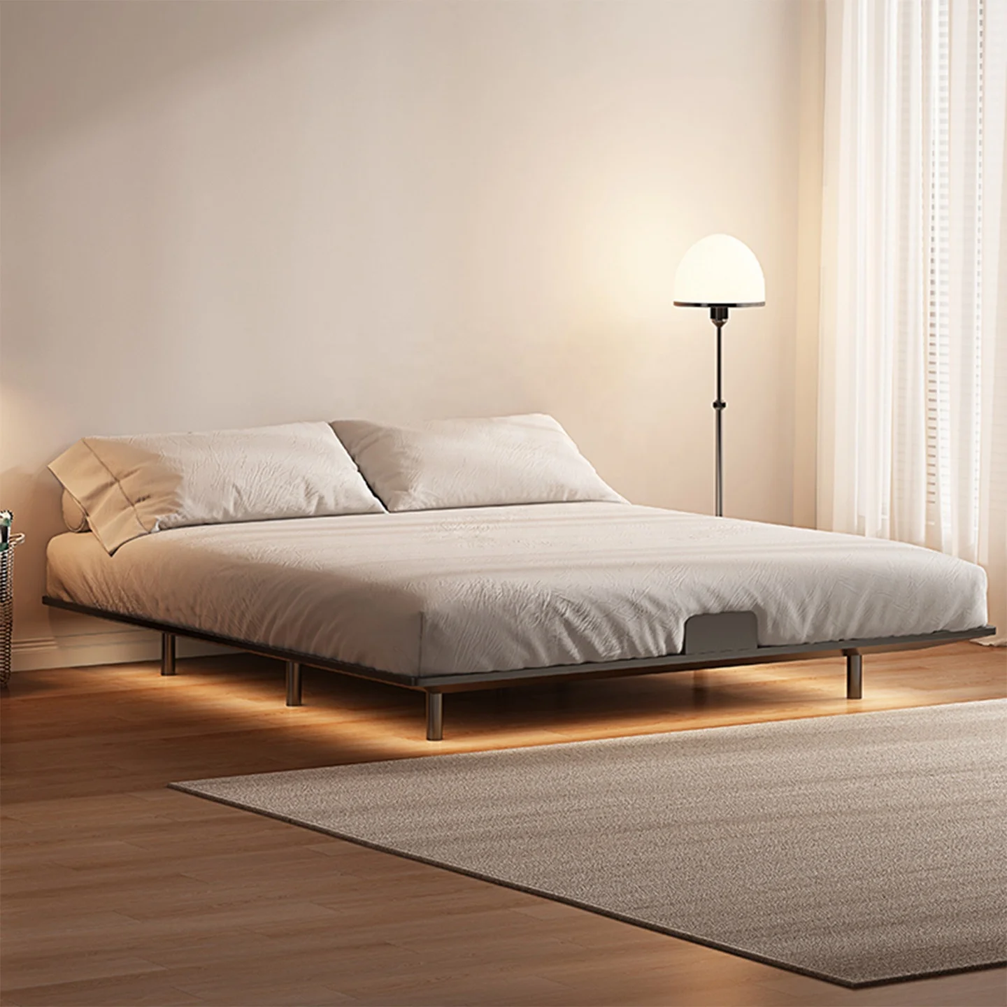 xx-Carbon Steel Bed Headboard Built-in Lighting Suspension. Modern Minimalist Master Bedroom Full Bed Italian Minimalist Style^