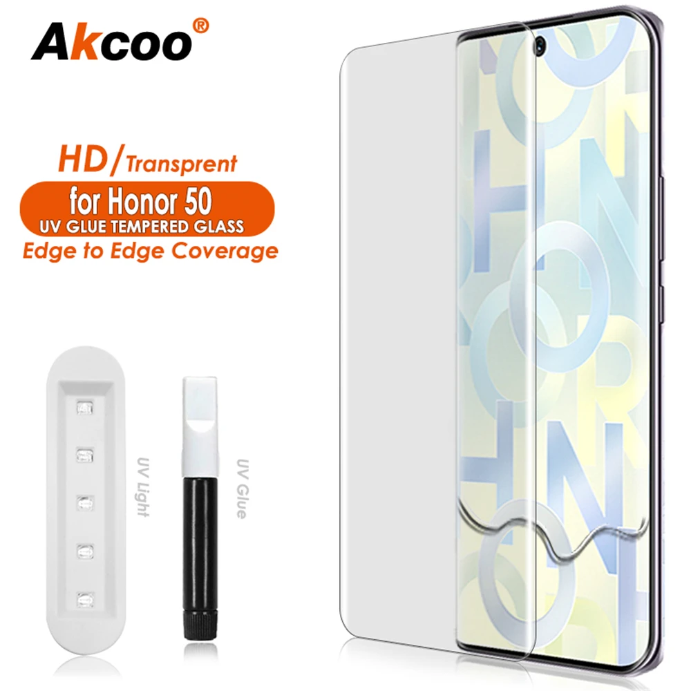 

Akcoo for Honor 50 Screen Protector UV Tempered Glass Film Edge to Edge Coverage / Scratch Repair / 9H Scratch Resistant Guard