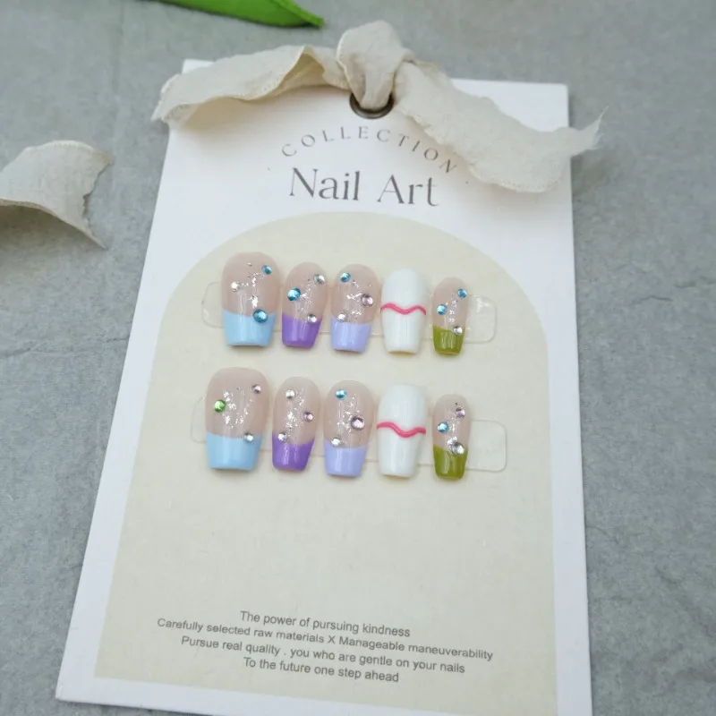 False Nails Fake Nails Full Cover Press on Nails Diy Pure Handmade Removable Reusable Little Fairy Spice Macaron Glitter