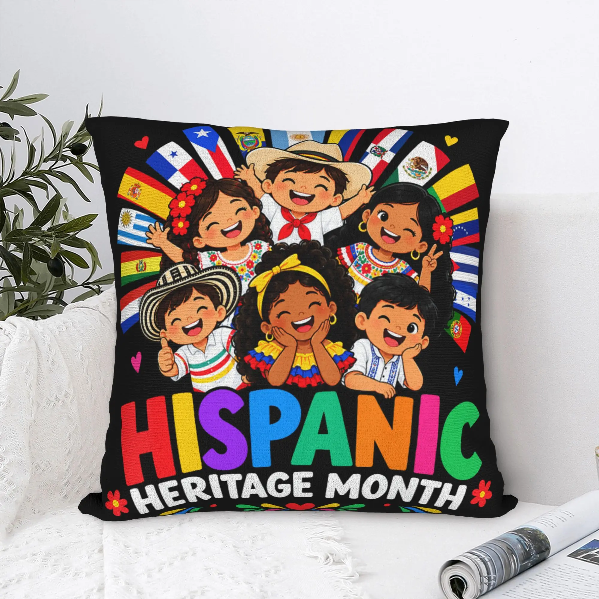 Pillow Case Hispanic Heritage Month Latino Countries Flags Comfy  Pillow Cover For Sofa Home Decoration Novelty Pillowcases