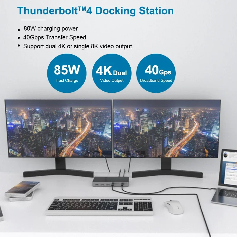 Super September Thunderbolt 4 Dual Display 4K@60Hz 14-in-1 Docking Station With 80W Power Delivery