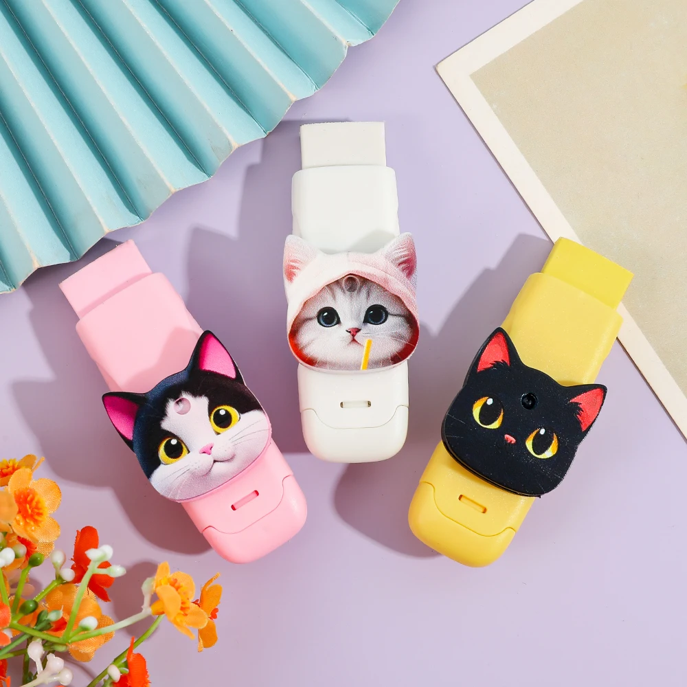 ممحاة دفع سحب على شكل قطة كرتونية، مناسبة للمكاتب والمدارس، متينة وسهلة التنظيف، مستلزمات مدرسية أساسية