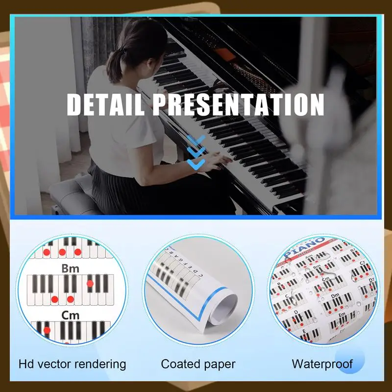 

Piano Chords Chart Key Music Graphic Exercise Poster Stave Piano Chord Practice Chart 88-Key Beginner Piano Fingering Chart Big