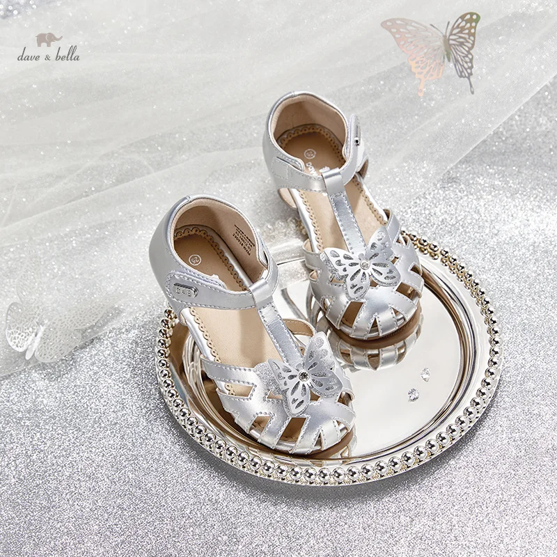 Dave Bella 2024 Summer Kids Shoes Princess Girls Party Shoes  Children Sandals Silvery Flat Heel Shoes Girls Sandals DB2248728