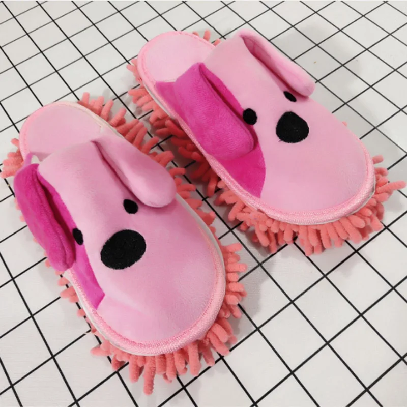 Cartoon Dog Lazy Mop Slippers Unisex Microfiber Cleaning Floor Dusting Slippers Detachable Mopping Shoes Household Tools