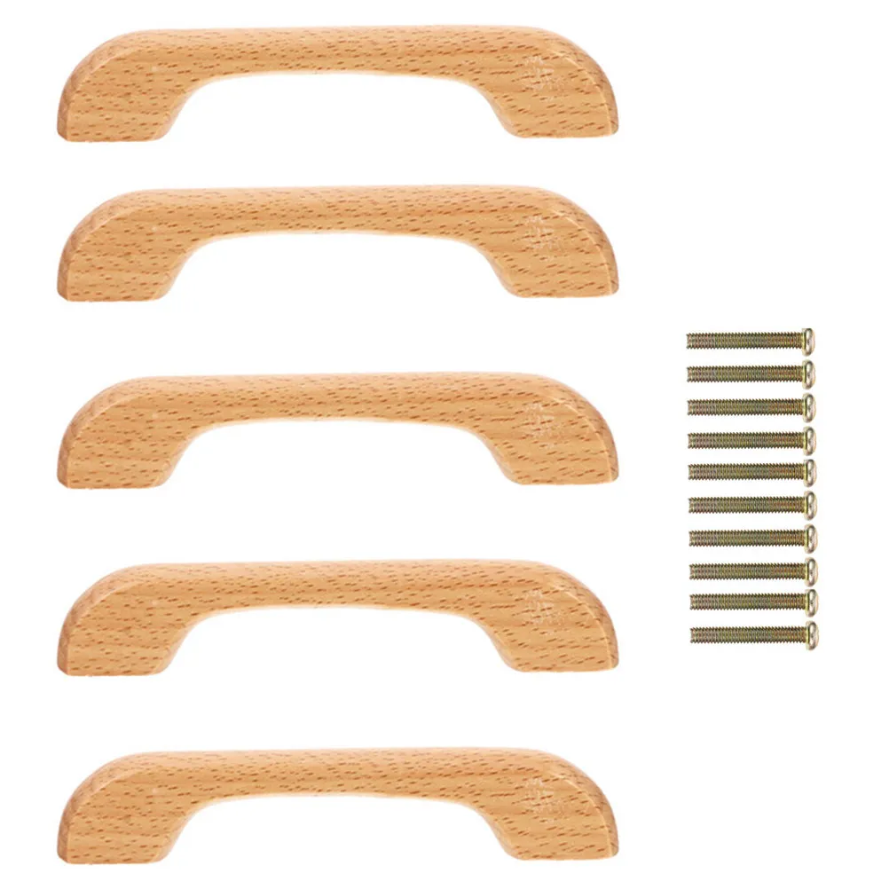5Pcs Wood Cabinet Handles Smooth Surface Easy Install Solid Wooden Pull Handle for Drawers Doors Cabinets Bedside Shoe Storage
