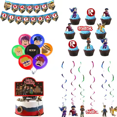 Roblox Anime Theme Party Supplies Set - Birthday Celebration Balloons Tableware Cups Plates for Kids Baby Shower Decor