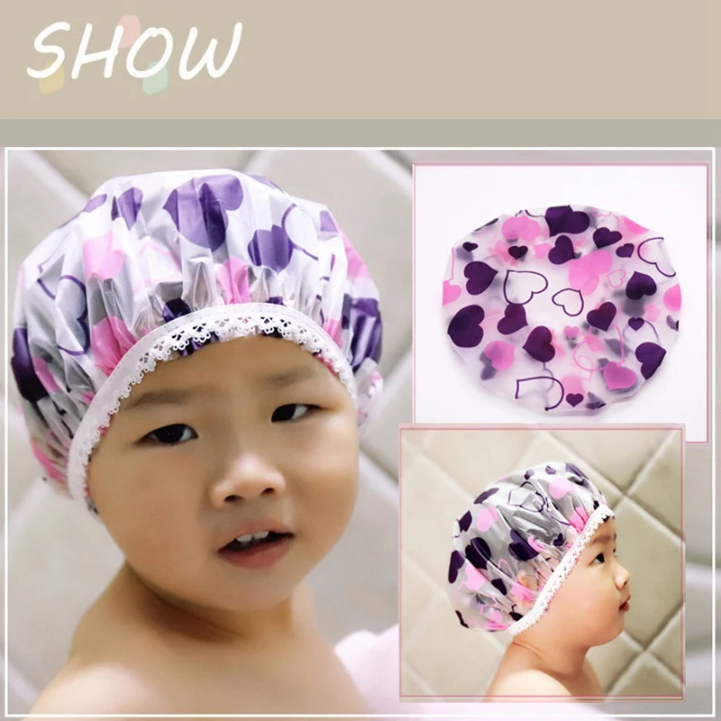 2024 New Cartoon Pattern Children Bathing Hair Moisture-Proof Cap Baby Shower Cap Waterproof Shower Hat Kids Bathroom Cap