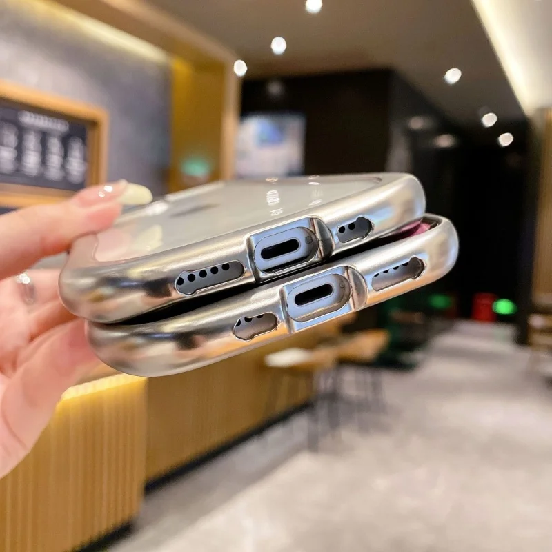 헬로키티 TPU 소프트 케이스 전기 도금 실버 고양이 귀 클리어 폰 케이스 아이폰 17 프로 맥스 16 15 14 13 12 11용