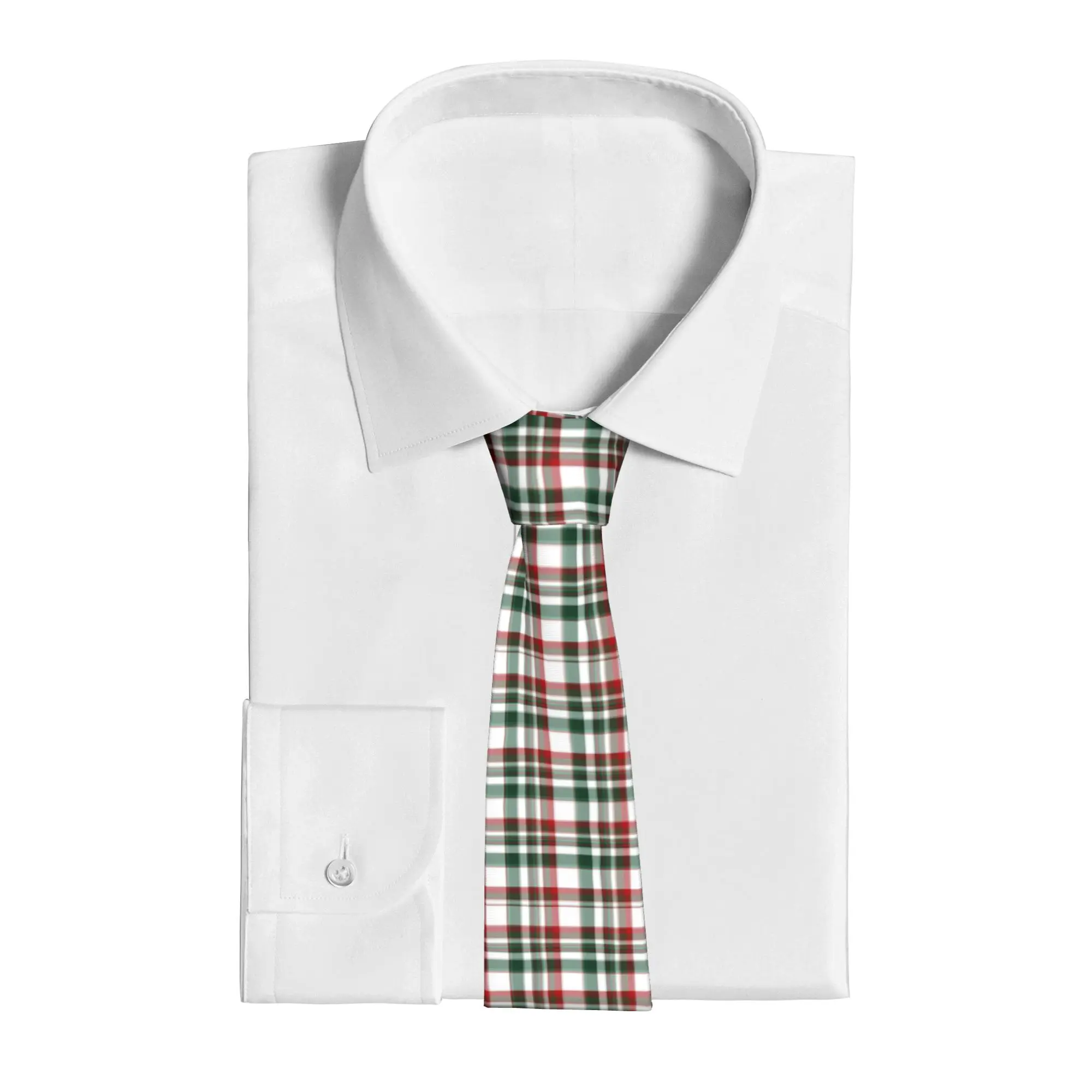 Red And Green Christmas Plaid Tartan  Neckties Unisex 8 cm  Neck Tie Fashion Narrow Suits Accessories Cravat Wedding Business