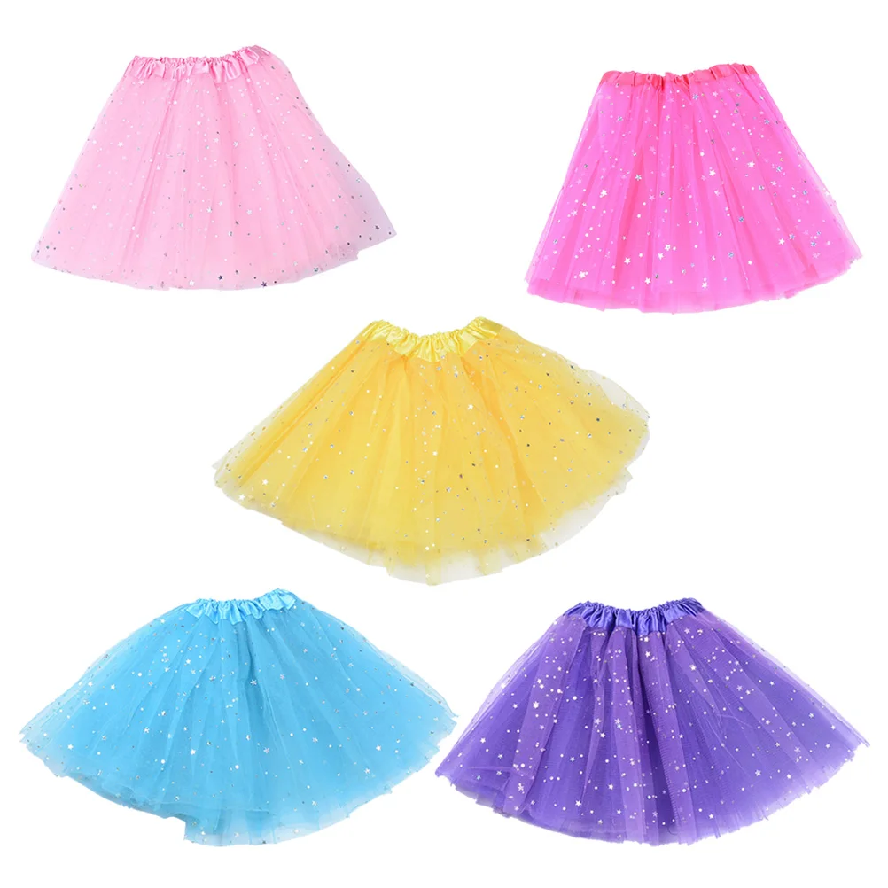 

5pcs Kids Tulle Skirt Ballet Practice Comfortable Washable Dancewear Tutu Skirts Modern Stage Performance Children Breathable