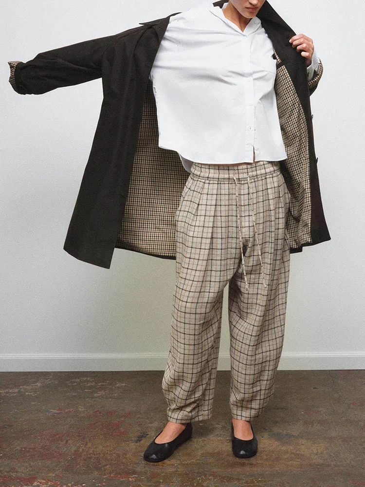 

Spring 2026 Women's Plaid Belted Faion Casual Mid-Waist Trousers New Arrival Versatile Sweet Sle Stage Costume Ethnic Wear