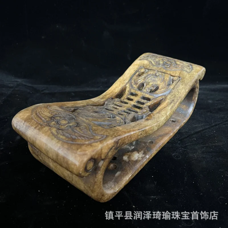 

Old-Fashioned Xiuyan Jade Pillow Shou Character Gaogu Jade Old Jade Antique Old Object Leak-Picking Jade Pillow Collection Jade