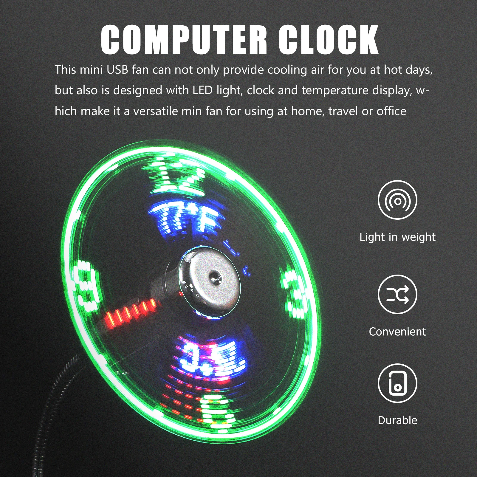 

Usb Portable Fan Small Fans for Cooling with Light Display Temperature Led Clock Mini