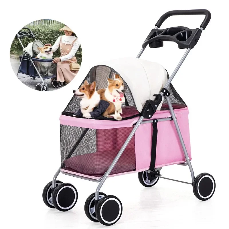 

Outdoor Pet Cart Portable Folding Pet Stroller Car Dog Cat Teddy Mouse Rabbit Small Lightweight Carriage Pet Cart Dog Carrier