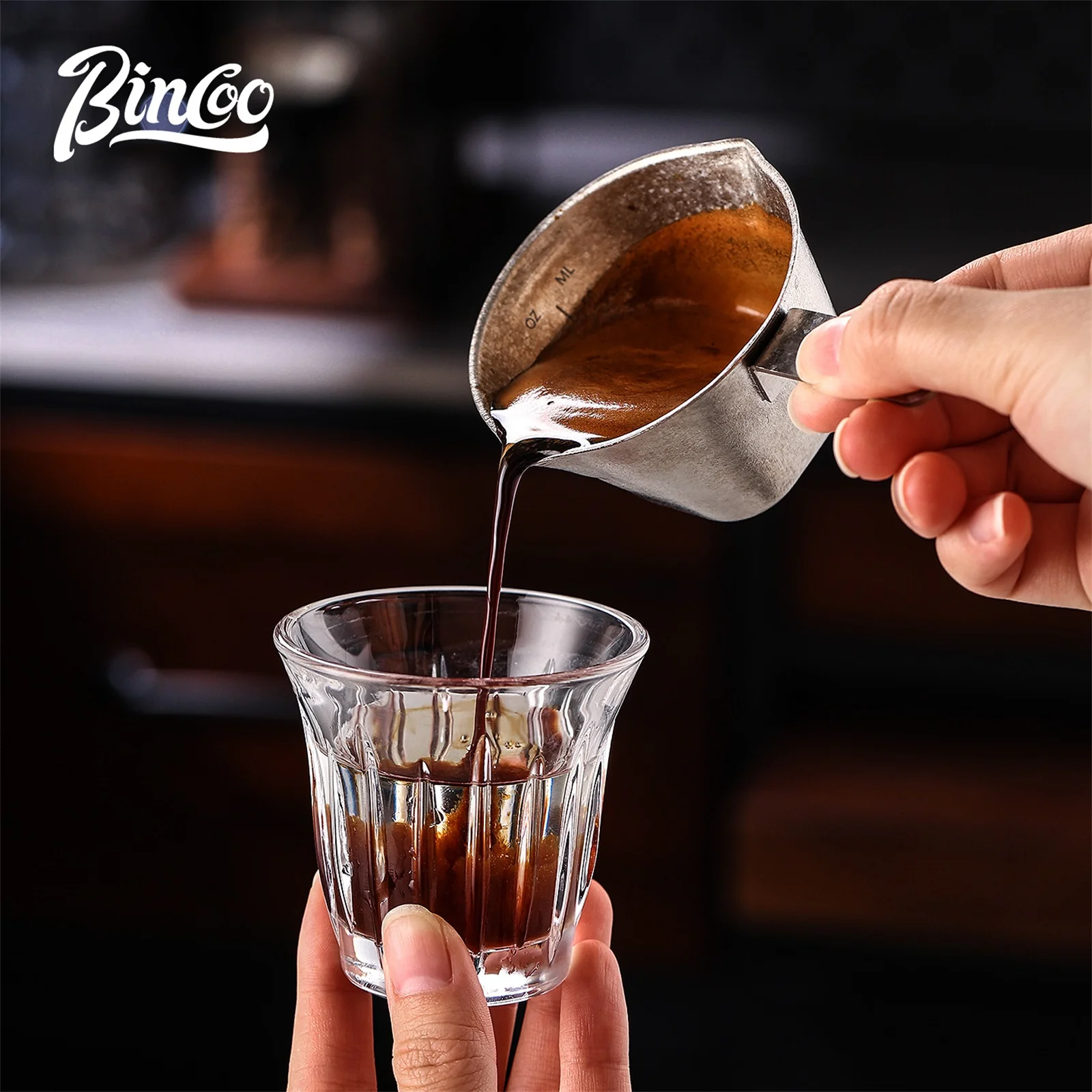 Bincoo Professional Home Espresso Cup Pure Titanium Construction with Double Spout and Measuring Scale for Precise Clean Serving
