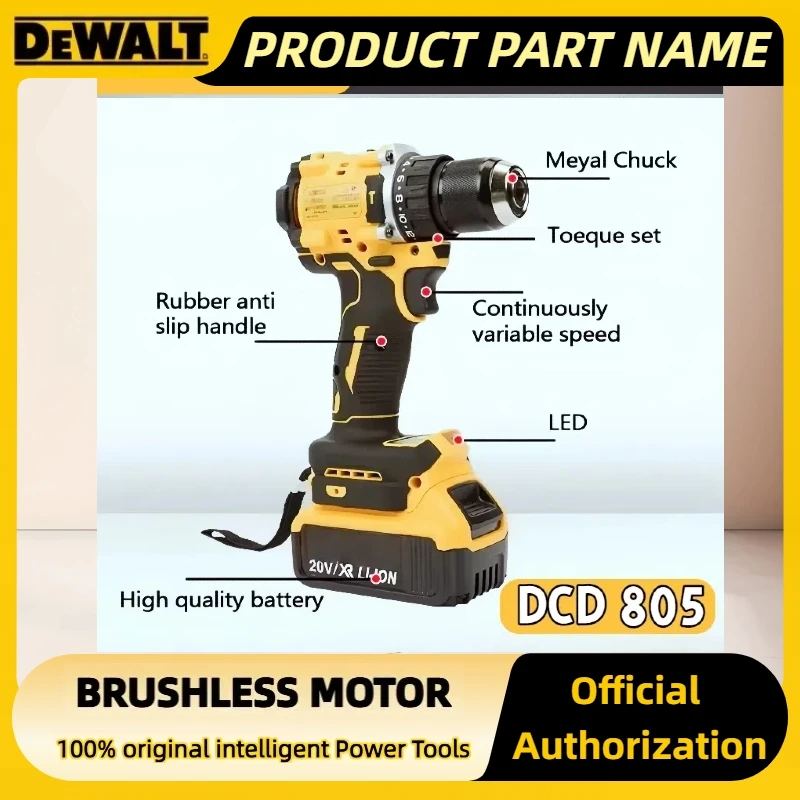 DeWALT DCD805 borstelloze compacte elektrische schroevendraaier lithiumbatterij 20V oplaadbare intelligente elektrische gereedschappen handboormachine