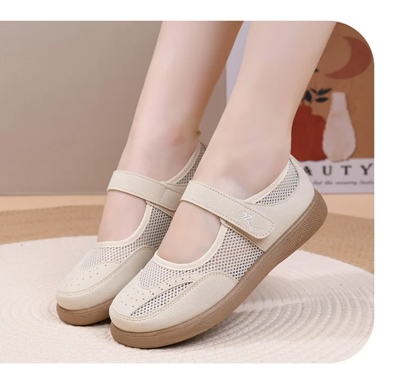 Damen Mesh Mary Jane Schuhe mit weicher Gummisohle, atmungsaktive flache Schuhe zum Gehen – Detail 12