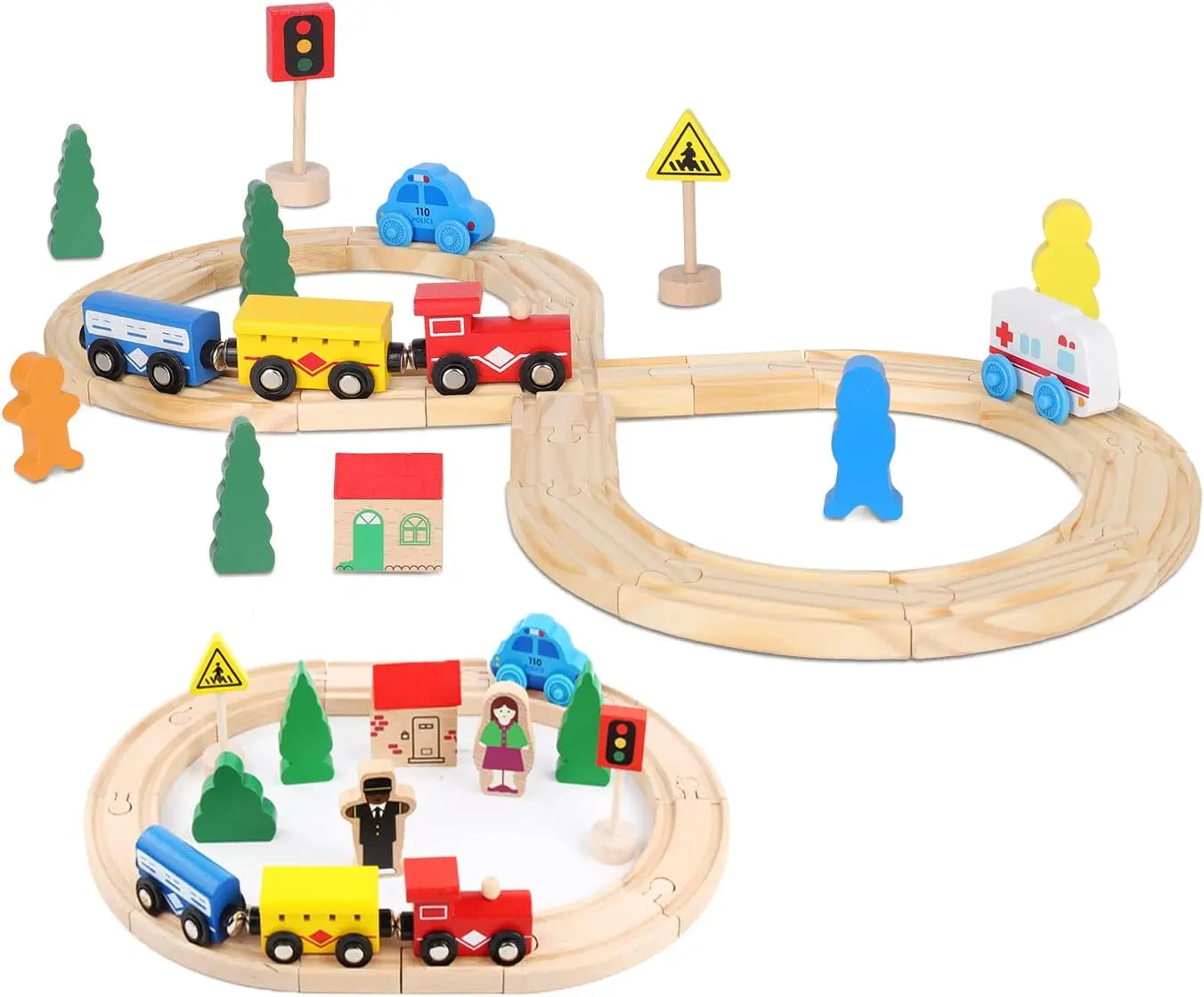 Wooden Train Toys for Toddler, Animal Number Letter Cognitive Games,Magnetic Train with Wooden Tracks, Boys & Girls Gifts