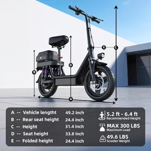 Two Seater Foldable Electric Scooter For Adults, Portable Commuter E-Scooter, 10-Stage Shock Absorption & Front Rear Disc Brake,