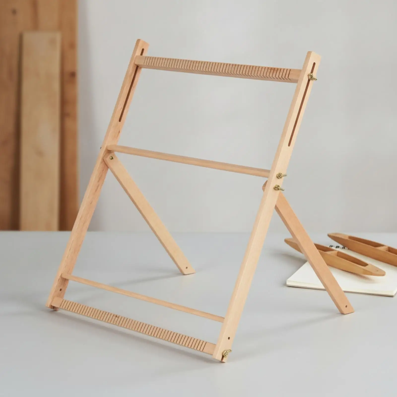 Beech Wood Folding Weaving Loom for Knitting Yarn Art Triangular Frame with Yarn Organizer for Classroom Craft Time