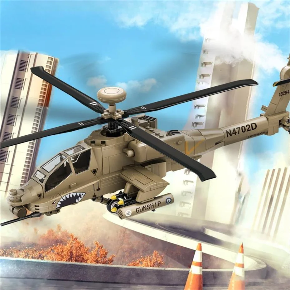 

WW2 Airplane Building Toys Sets 255pcs US AIr Force AH-64 Helicopter Building Blocks MOC Bricks Construction Toys Kids Gifts