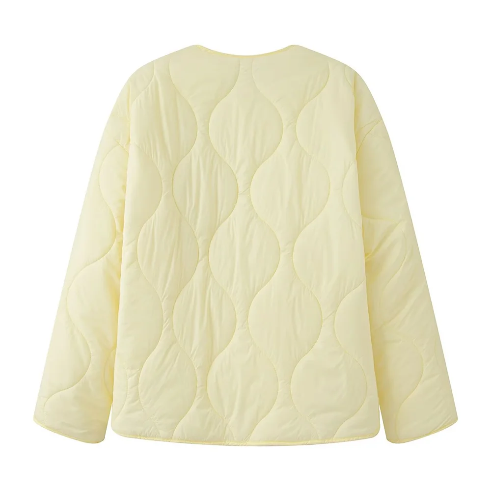 مجموعة الخريف النسائية الجديدة بسيطة وغير رسمية متعددة الاستخدامات ورقبة دائرية وشبكة الماس معطف من القطن معطف سميك