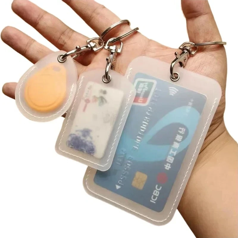 Transparent Pass ID Credit Bus Card Holder with Keyring Access Card Cover Case Organizer Pass IC Card Protector Sleeve Protector