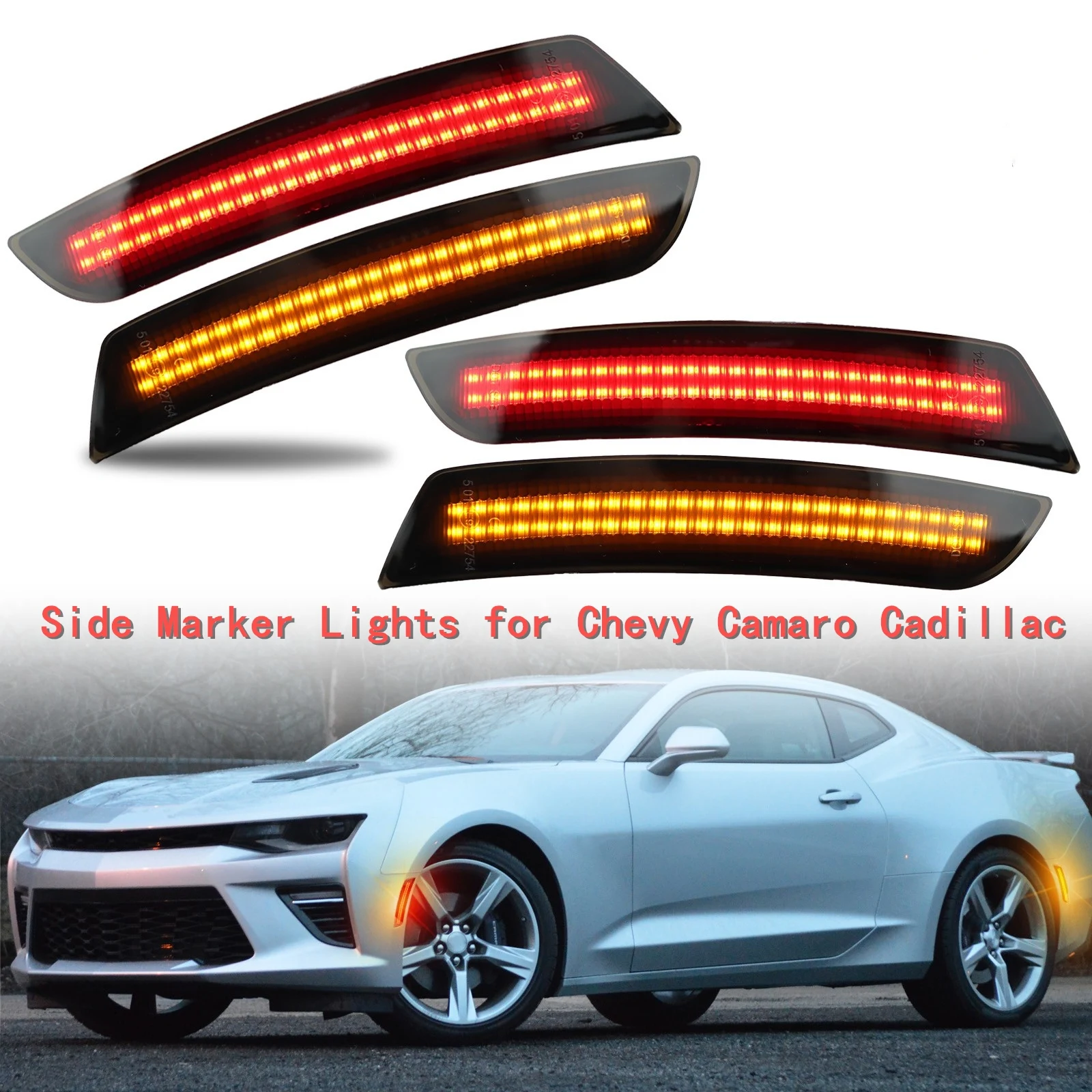 LED Side Marker Lights for Chevrolet Chevy Camaro 2016-2023  LS LT SS ZL1 Cadillac CTS ATS 2014-2022 Bumper Signal Lamps