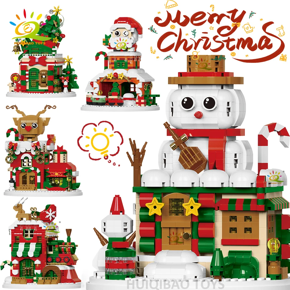 HUIQIBAO เด็ก Mini Christmas Tree Santa Claus House รุ่น Micro Building Block DIY Snowman อิฐของเล่นผู้ใหญ่เครื่องประดับของขวัญ