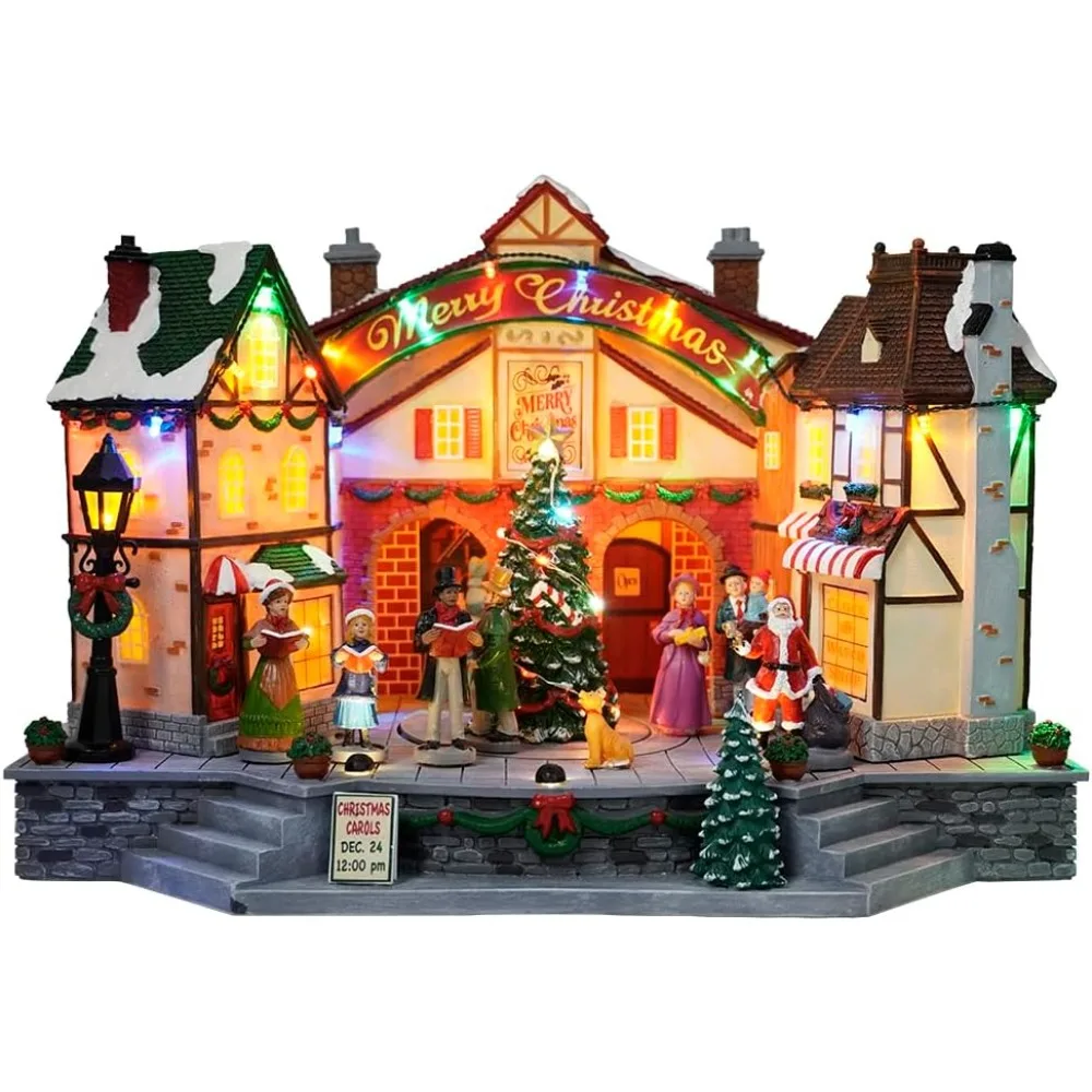 

Christmas Village House Decoration,Colourful LED Lights Light Up Buildings,Christmas Cinema Scence,Music Rendering Atmosphere.