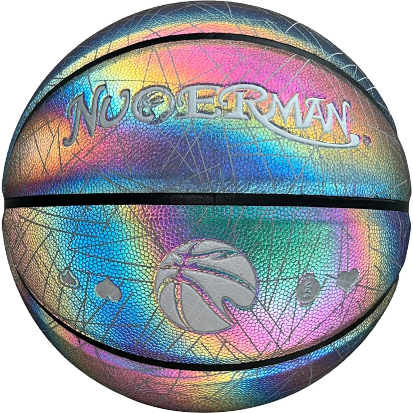 Size 7 Colorful Reflective Leather Basketball - Glow-in-the-Dark, Indoor/Outdoor, Student Competition