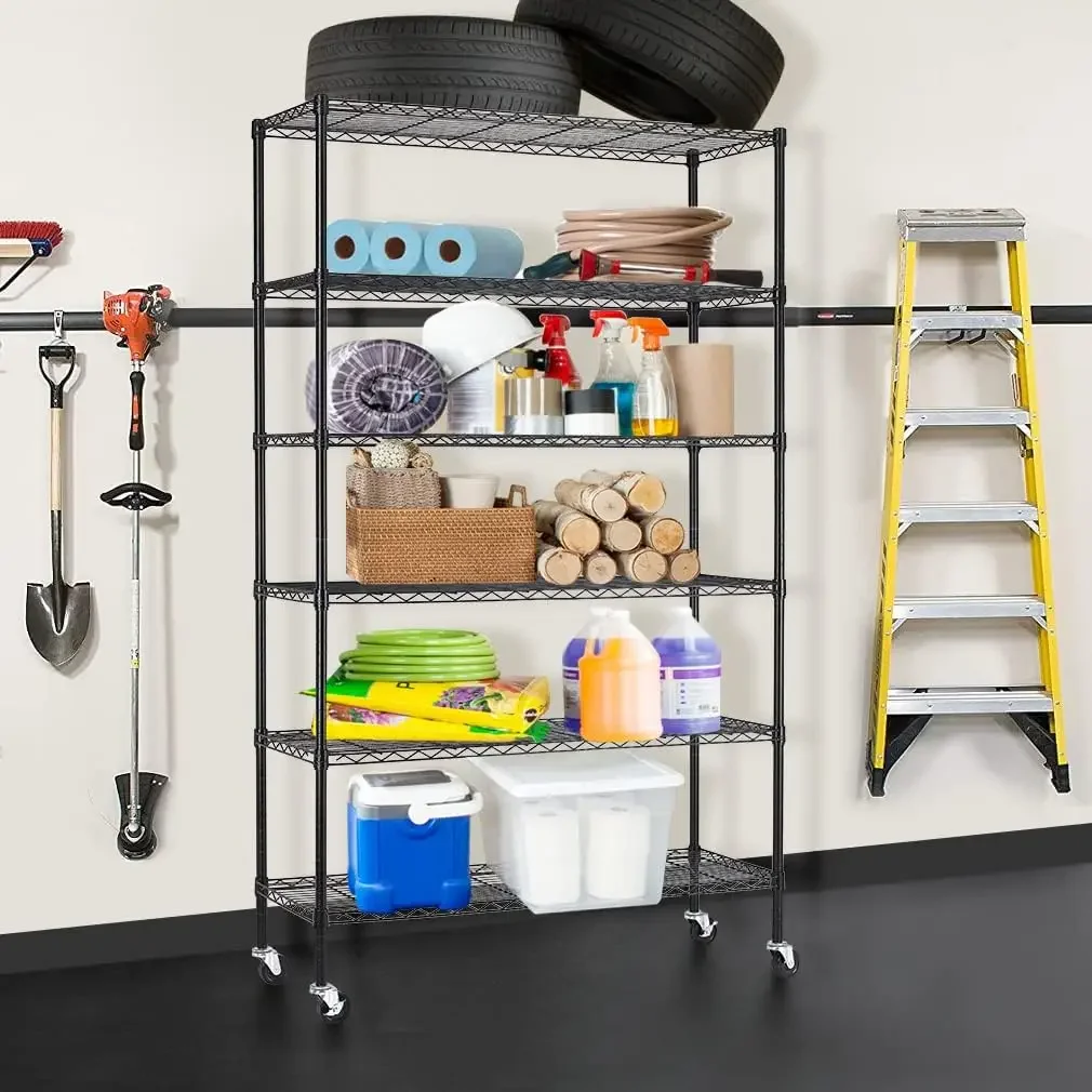 Storage Shelves 2100Lbs Capacity, 4/6-Shelf on Casters ,Commercial Wire Shelving Unit Adjustable Layer Metal Rack Strong Steel