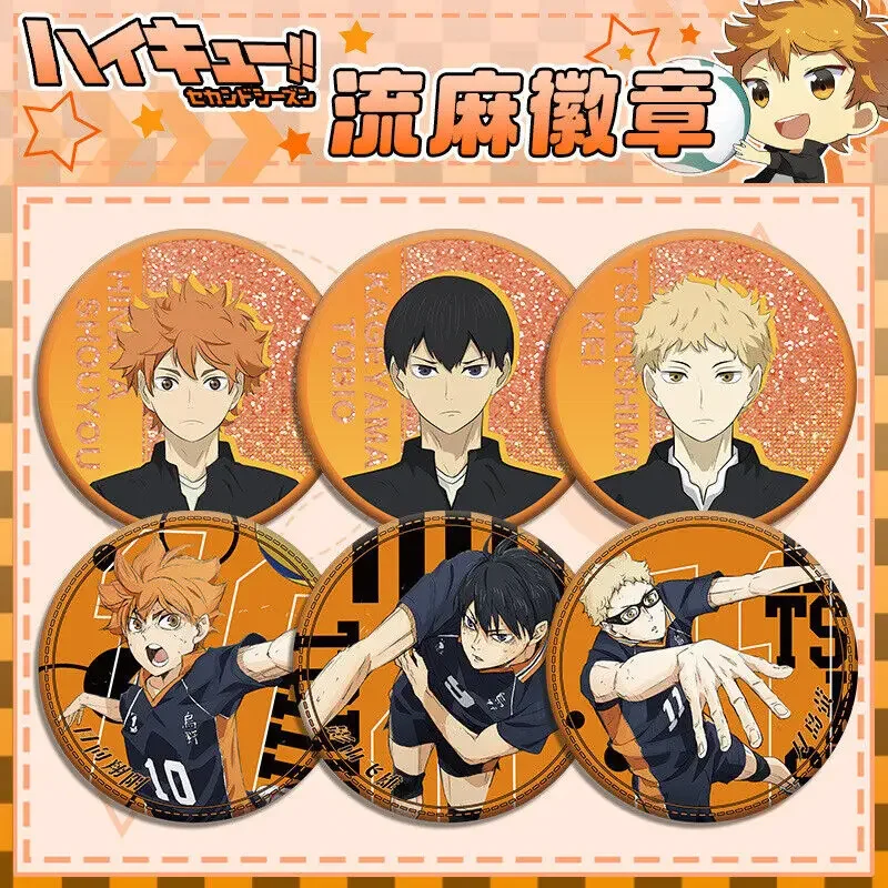 Haikyuu!! Anime Acrylic Roundness Two-sided Quicksand Mahjong Badge Emblem Drift Sand Brooch Cospaly Cartoon Gift Decorate