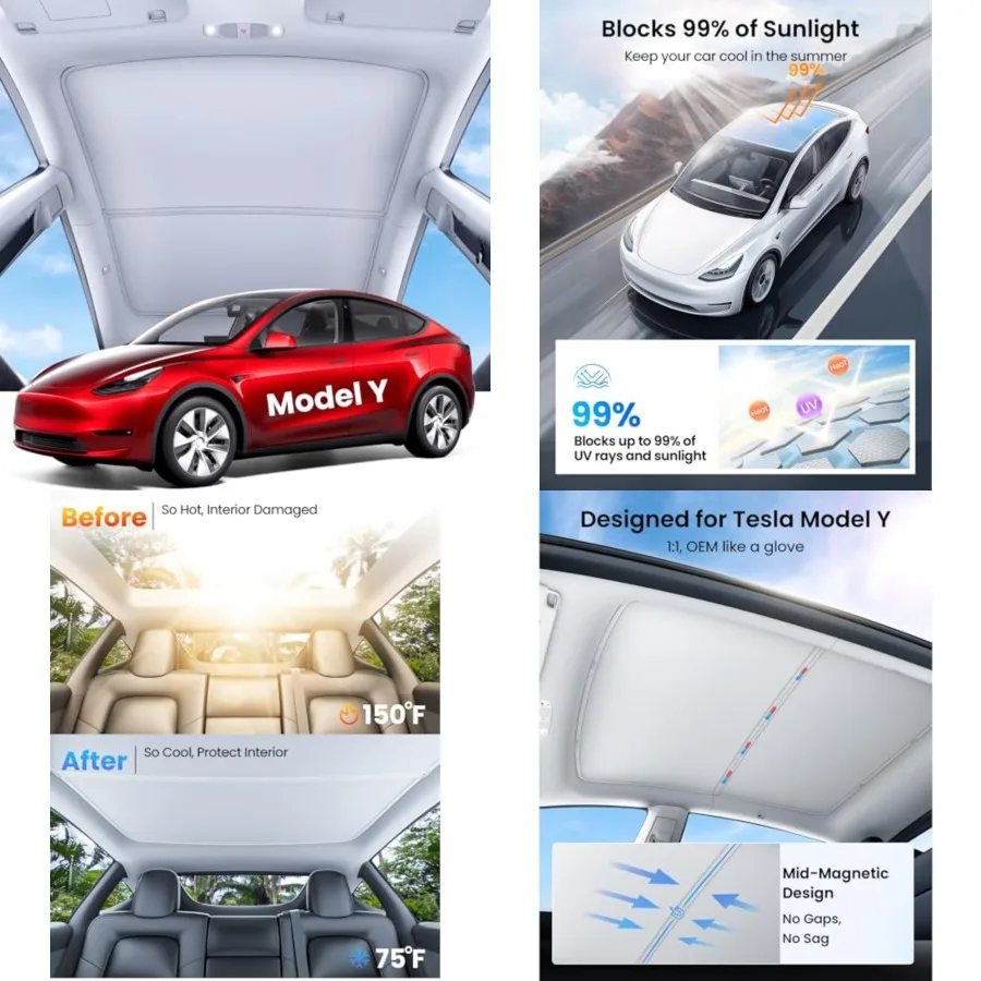 

2026 Upgraded Tela unhade Roof [No Gap, No agging] Acceorie Heat Inulation Foldable Gla unroof Cover for 2020-2025 Not Fit New,