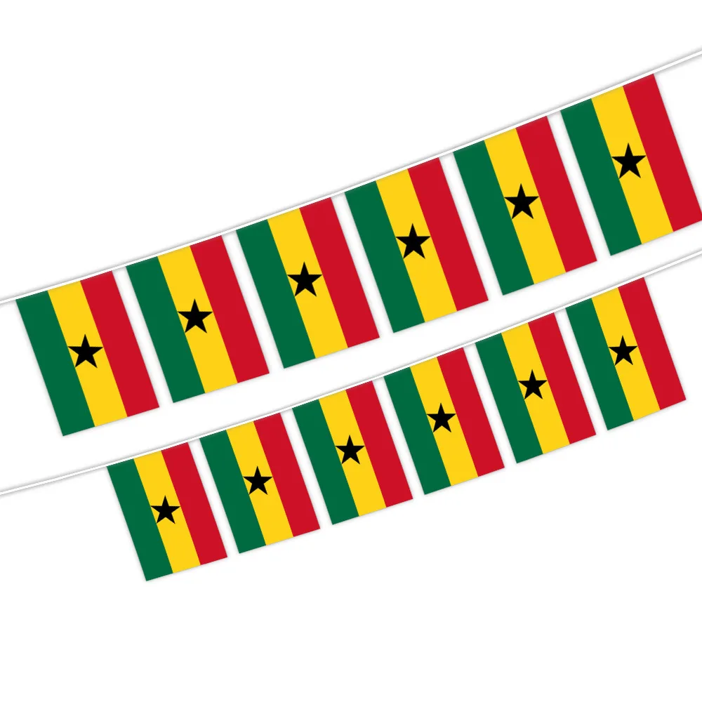 Aerlxemrbrae  5.5M 20pcs/set14cmx21cm  Ghana  String Flag   Ghana  Hanging Mini Flag  Window Flag