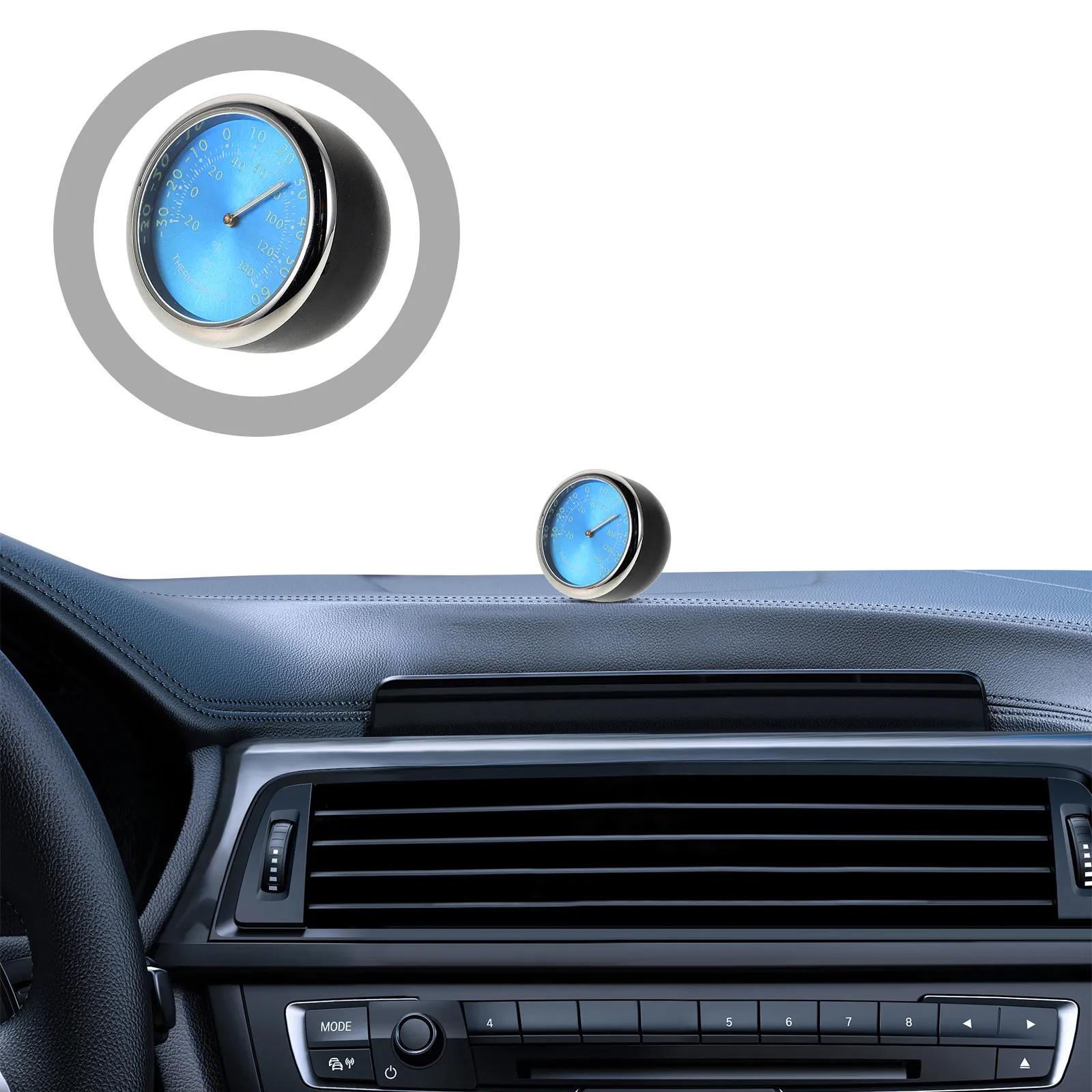 Blue Luminous Car Thermometer and Quartz Clock for Vehicle Interior Temperature Monitoring Real Time Digital Display Glow in