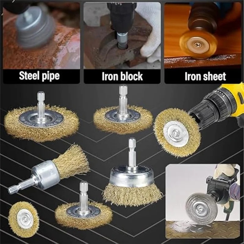 مجموعة فرشاة عجلة سلكية AEE6-14Pc للحفر مع ساق 6 مم، عدوانية وغير قابلة للتدمير لتنظيف الصدأ/التآكل/الطلاء، الأزيز